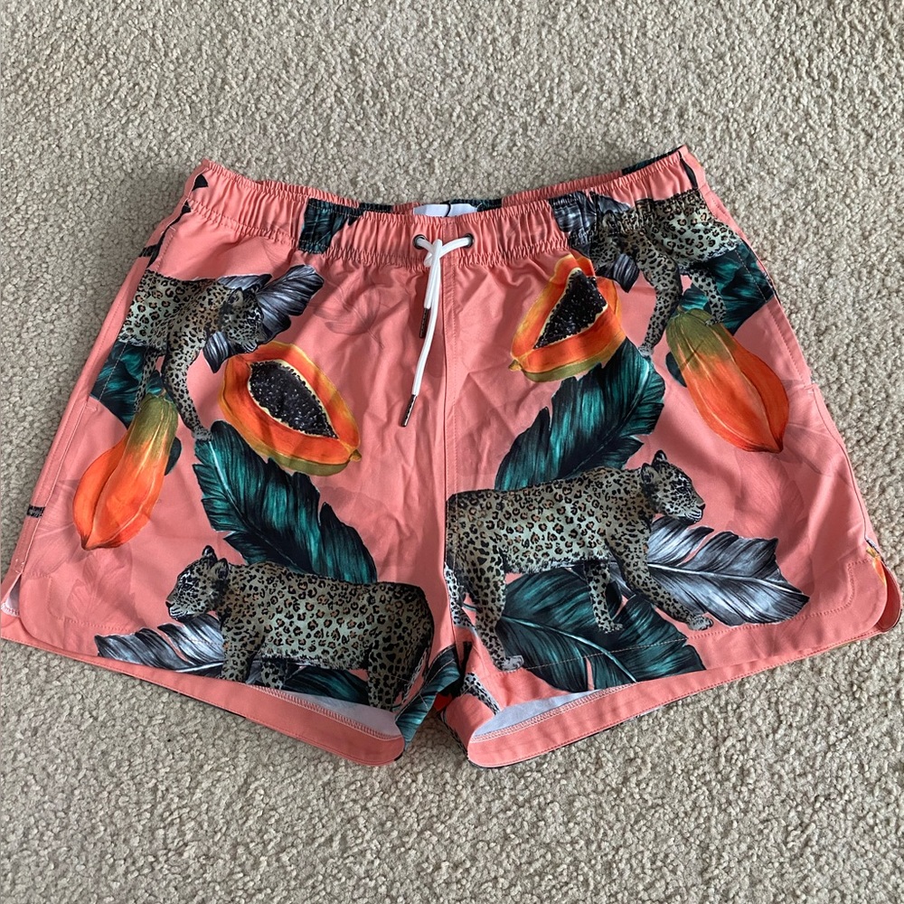 Playful panther and papaya print shorts